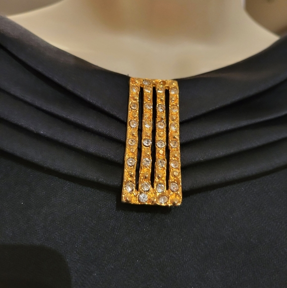 LORI ANN Montreal 10 Party Dress Black, Around Neck Folded Satin Collar Broch fr - Picture 4 of 12